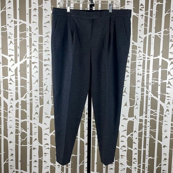Tory Burch Wool Flannel Pleated Cropped Tapered Dress Pants Charcoal Gray XL - Picture 1 of 9